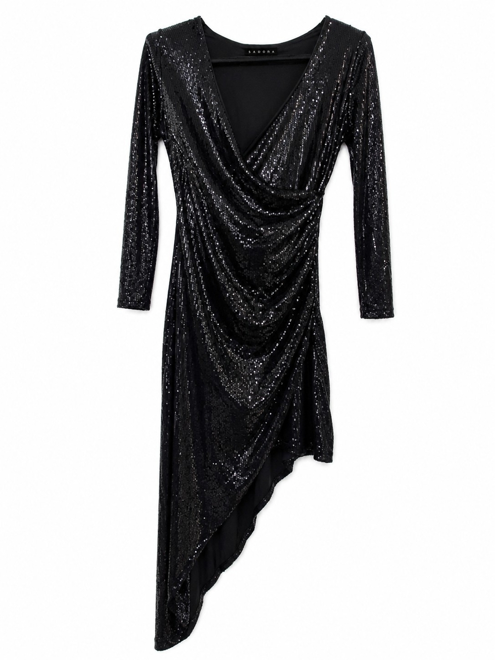 Sabora Black Sequin Asymmetrical Wrap Dress